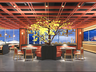 新中式火锅店中式餐厅餐厅包房CAD图纸，餐厅cad设计图纸下载