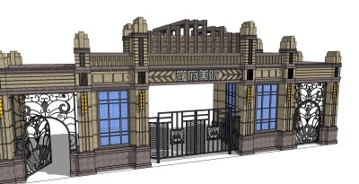 欧式入口大门草图大师模型下载，入口大门skb模型分享