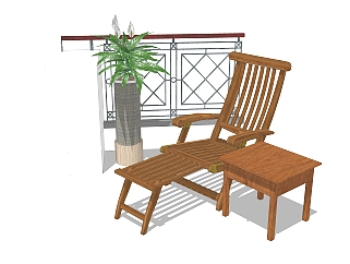 新中式休闲躺椅草图大师模型，躺椅sketchup模型下载