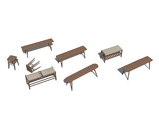 新中式矮凳组合草图大师模型，矮凳sketchup模型下载