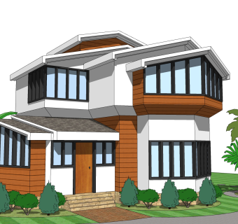 现代独栋别墅草图大师模型下载，独栋别墅sketchup模型