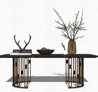 新中式轻奢装饰柜草图大师模型，玄关柜sketchup模型免费下载