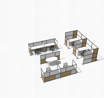 现代屏风卡位办公桌草图大师模型，办公桌skp模型下载