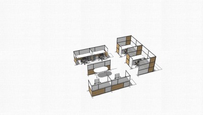 现代屏风卡位办公桌草图大师模型，办公桌skp模型下载