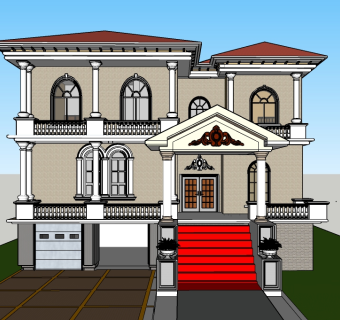 欧式独栋别墅su模型免费下载，sketchup别墅草图大师模型