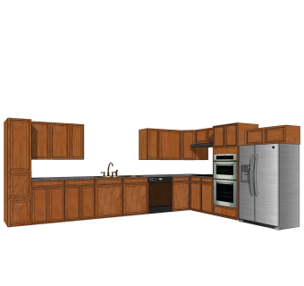美式L型橱柜草图大师模型，厨房柜sketchup模型下载