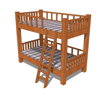 现代高低床铺草图大师模型，儿童床SU模型下载