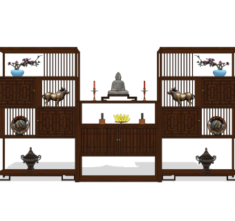 中式柜博古架隔断多宝阁 sketchup模型下载