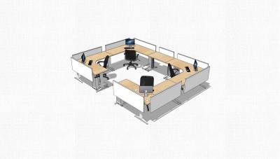 现代屏风办工桌sketchup模型，办工桌su模型，办工桌草图大师素材下载