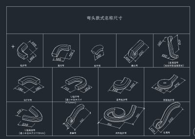 唐朝梯柱扶手柱头cad合集，梯柱扶手CAD建筑图纸下载