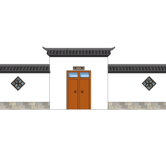 中式院门院墙草图大师模型，院门院墙sketchup模型免费下载