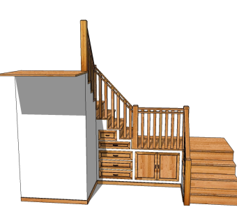 日式实木双跑楼梯SU模型下载，楼梯草图大师模型