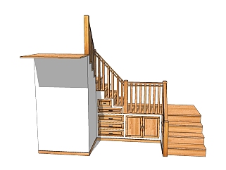 日式实木双跑楼梯SU模型下载，楼梯草图大师模型