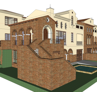 欧式连排别墅su模型方案下载，sketchup别墅草图大师模型