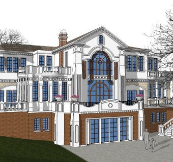 郊外独特欧式别墅外观草图大师模型，SU模型免费下载