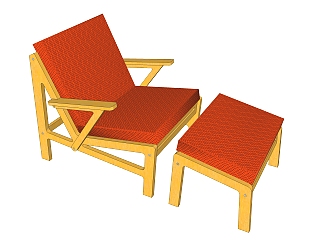 现代红色躺椅su模型，椅子草图大师模型下载