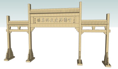 中式门楼牌坊su模型，门楼牌坊sketchup模型下载