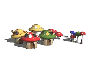 现代儿童蘑菇屋草图大师模型，蘑菇屋sketchup模型