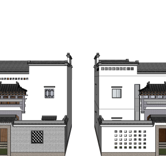 新中式马头墙别墅su模型下载、新中式马头墙别墅草图大师模型下载