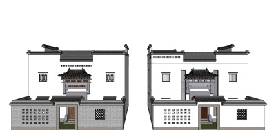 新中式马头墙别墅su模型下载、新中式马头墙别墅草图大师模型下载