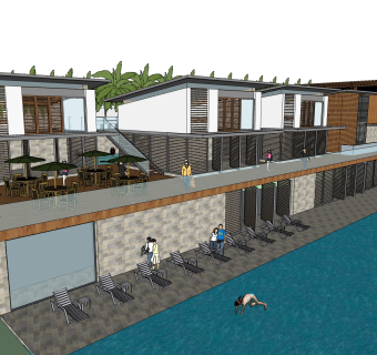 现代独栋傍水别墅草图大师模型下载，独栋别墅sketchup模型