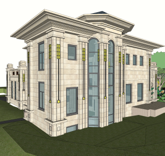 欧式独栋别墅草图大师模型，sketchup别墅su模型下载