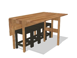 现代<em>餐桌</em>椅su模型，长方形折叠桌草图大师模型下载