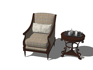 欧式布艺单人沙发sketchup模型下载，沙发草图大师模型