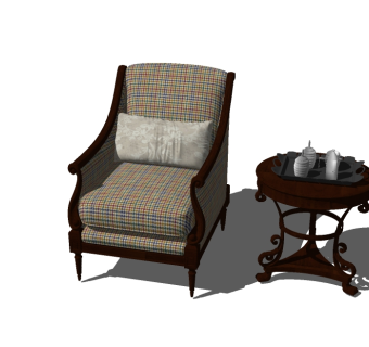 欧式布艺单人沙发sketchup模型下载，沙发草图大师模型