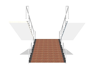 现代双分式平行楼梯草图大师模型，双分式平行楼梯sketchup模型免费下载
