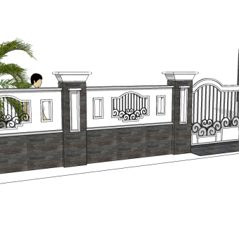 中式景观墙sketchup模型下载，景观墙草图大师模型