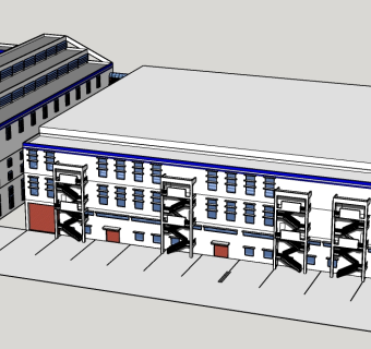 现代工业厂房skp文件下载，厂房草图大师模型