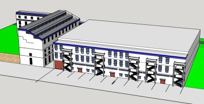 现代工业厂房skp文件下载，厂房草图大师模型