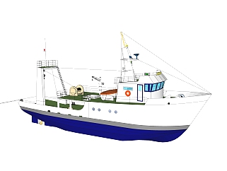 现代大型渔船skp模型，货船su模型下载