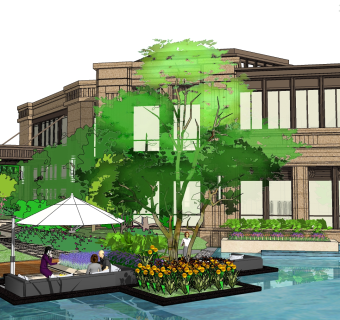 欧式售楼处建筑方案草图大师模型，售楼部建筑沙盘sketchup模型免费下载