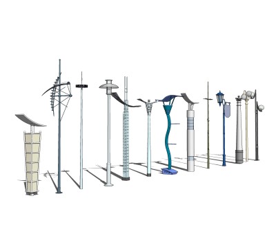 现代户外景观灯组合草图大师模型，户外灯skp文件下载