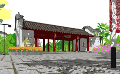 中式公园景观规划草图大师模型，公园景观规划sketchup模型下载