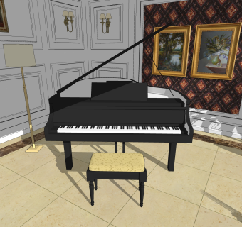 现代钢琴草图大师模型，钢琴SKB文件下载