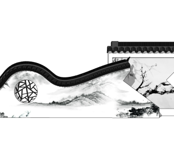 中式景观墙草图大师模型，景墙sketchup模型下载