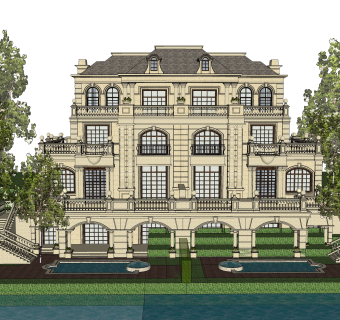 欧式联排别墅SU模型，联排别墅SKP模型下载