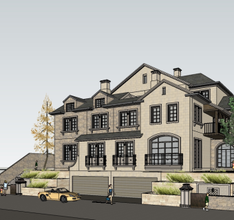 欧式独栋别墅草图大师模型，sketchup别墅su模型下载