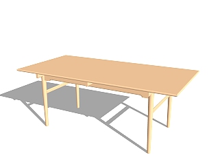 现代实木餐桌su模型，简易桌子长方形桌子草图大师模型...