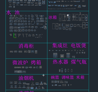 原创厨房CAD素材，厨房CAD建筑图纸下载