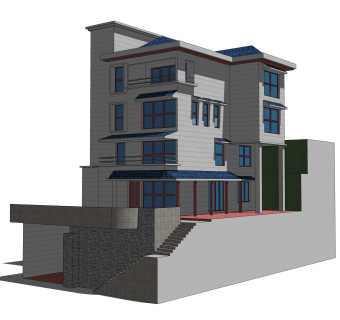 现代独栋别墅su模型免费下载，sketchup别墅草图大师模型