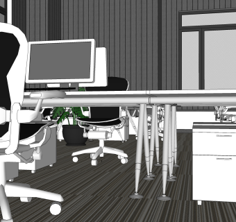 现代办公室办公区su模型，办公室草图大师模型下载
