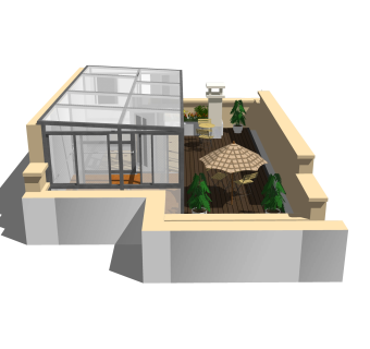 现代玻璃房SU模型，玻璃房SKB文件下载