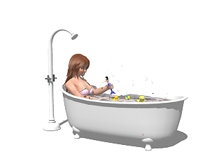 现代洗澡的女生草图大师模型，人物洗澡sketchup模型...