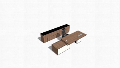 现代实木班台桌su模型，班台桌sketchup模型下载