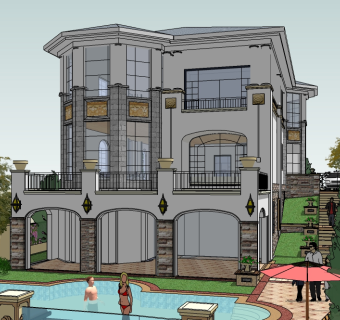 欧式独栋别墅su模型下载，别墅sketchup模型分享