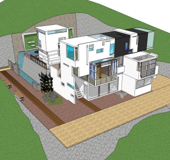 现代风格别墅草图大师模型，别墅SU模型下载
